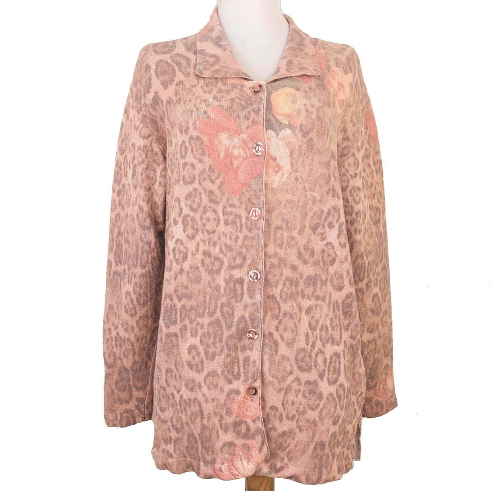 VTG Gabriella T Size SM Dusty Pink Floral Cardigan Sweater Italy